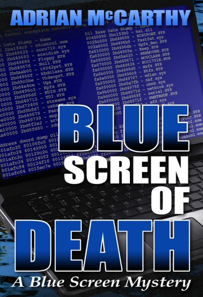 cover image for Blue Screen of Death depicts a laptop computer displaying a blue diagnostic screen while hovering over water